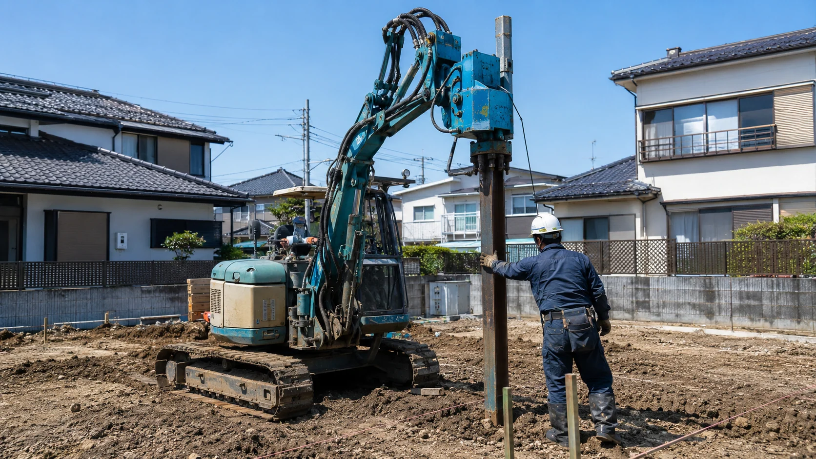小型重機による杭打ち補助作業（イメージ）