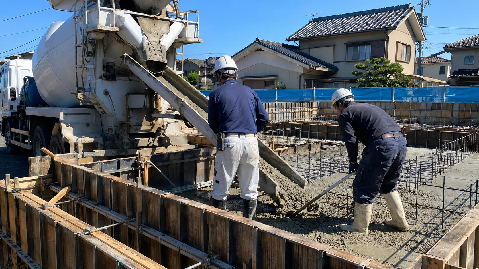 基礎コンクリート打設中の現場（イメージ）